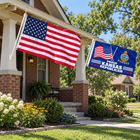 Heavy Duty American Flag and Proud Kansas Republican Flag 3x5 2-Pack displayed outdoors