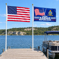 Heavy Duty American Flag and Proud Kansas Republican Flag 3x5 2-Pack displayed outdoors