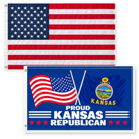 Heavy Duty American Flag and Proud Kansas Republican Flag 3x5 2-Pack