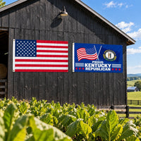 Heavy Duty American Flag and Proud Kentucky Republican Flag 3x5 2-Pack displayed outdoors