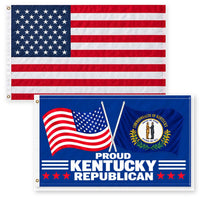 Heavy Duty American Flag and Proud Kentucky Republican Flag 3x5 2-Pack