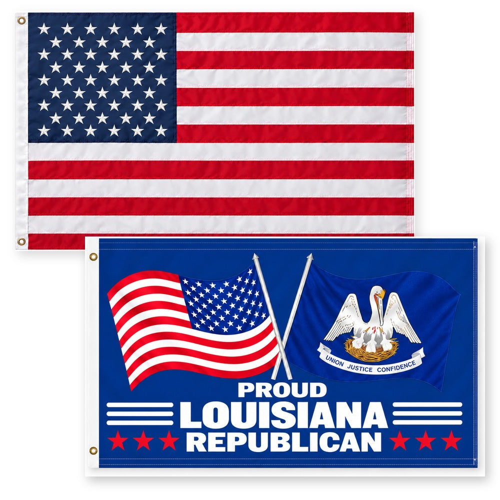 Heavy Duty American Flag and Proud Louisiana Republican Flag 3x5 2-Pack
