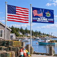 Heavy Duty American Flag and Proud Maine Republican Flag 3x5 2-Pack displayed outdoors