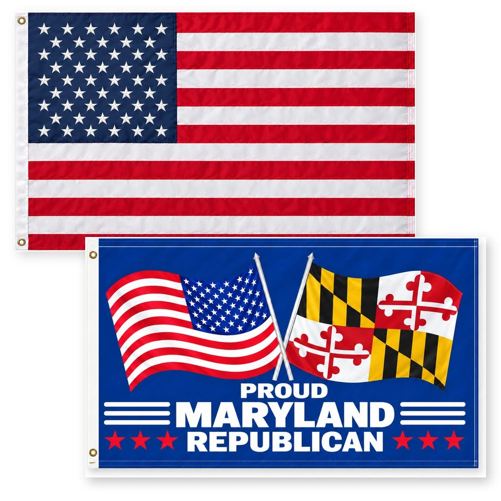 Heavy Duty American Flag and Proud Maryland Republican Flag 3x5 2-Pack
