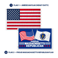 Heavy Duty American Flag and Proud Massachusetts Republican Flag 3x5 2-Pack features and size details