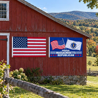 Heavy Duty American Flag and Proud Massachusetts Republican Flag 3x5 2-Pack displayed outdoors