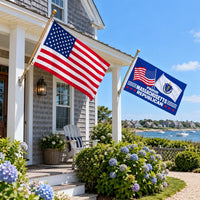 Heavy Duty American Flag and Proud Massachusetts Republican Flag 3x5 2-Pack displayed outdoors
