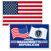 Heavy Duty American Flag and Proud Massachusetts Republican Flag 3x5 2-Pack