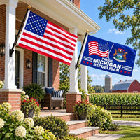 Heavy Duty American Flag and Proud Michigan Republican Flag 3x5 2-Pack displayed outdoors
