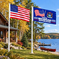 Heavy Duty American Flag and Proud Michigan Republican Flag 3x5 2-Pack displayed outdoors