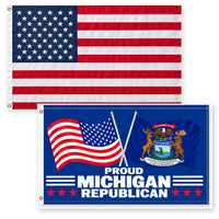 Heavy Duty American Flag and Proud Michigan Republican Flag 3x5 2-Pack