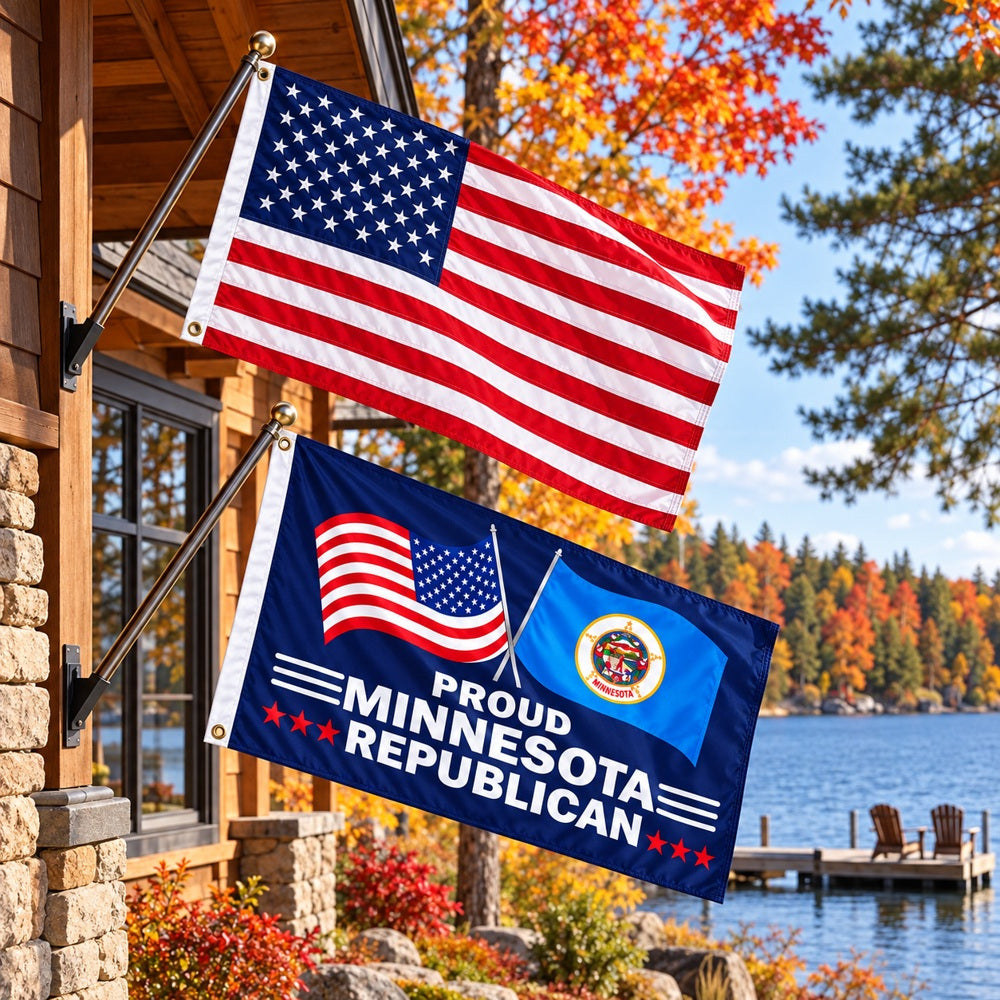Heavy Duty American Flag and Proud Minnesota Republican Flag 3x5 2-Pack displayed outdoors