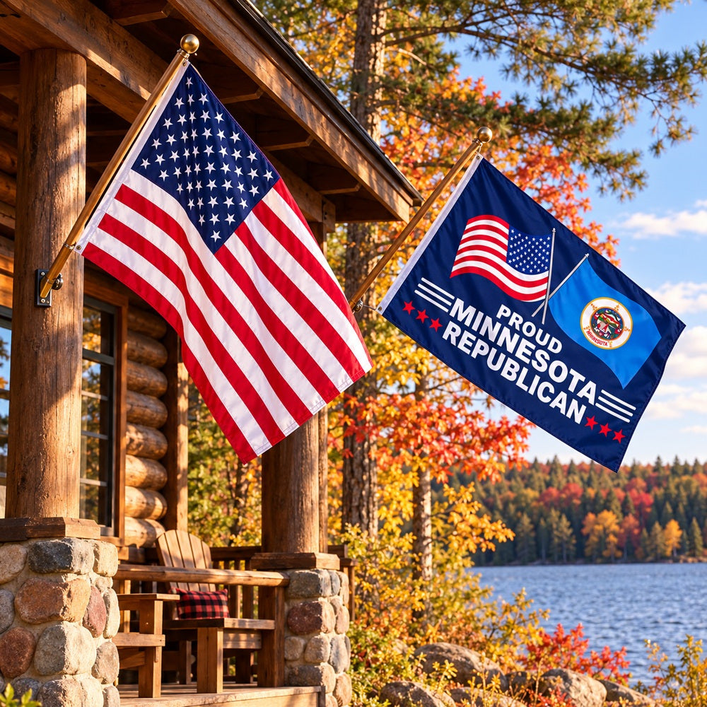 Heavy Duty American Flag and Proud Minnesota Republican Flag 3x5 2-Pack displayed outdoors