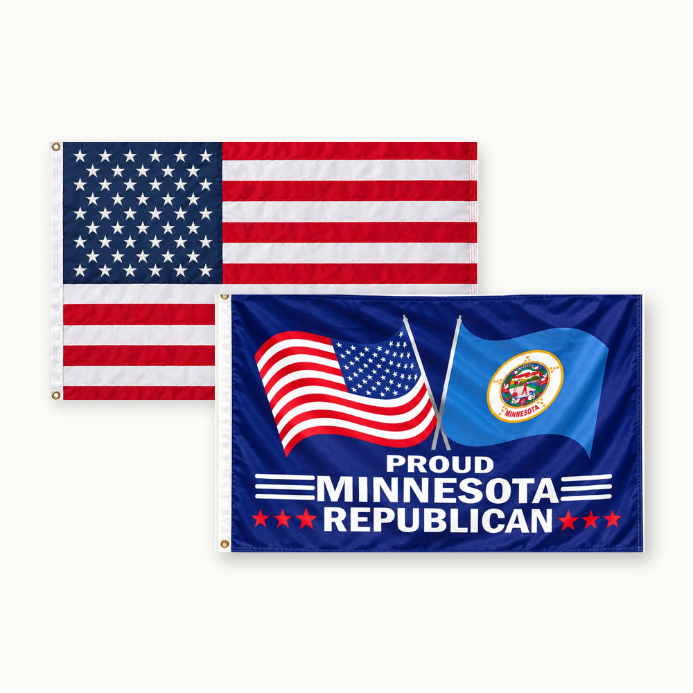 Heavy Duty American Flag and Proud Minnesota Republican Flag 3x5 2-Pack