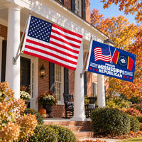 Heavy Duty American Flag and Proud Mississippi Republican Flag 3x5 2-Pack displayed outdoors