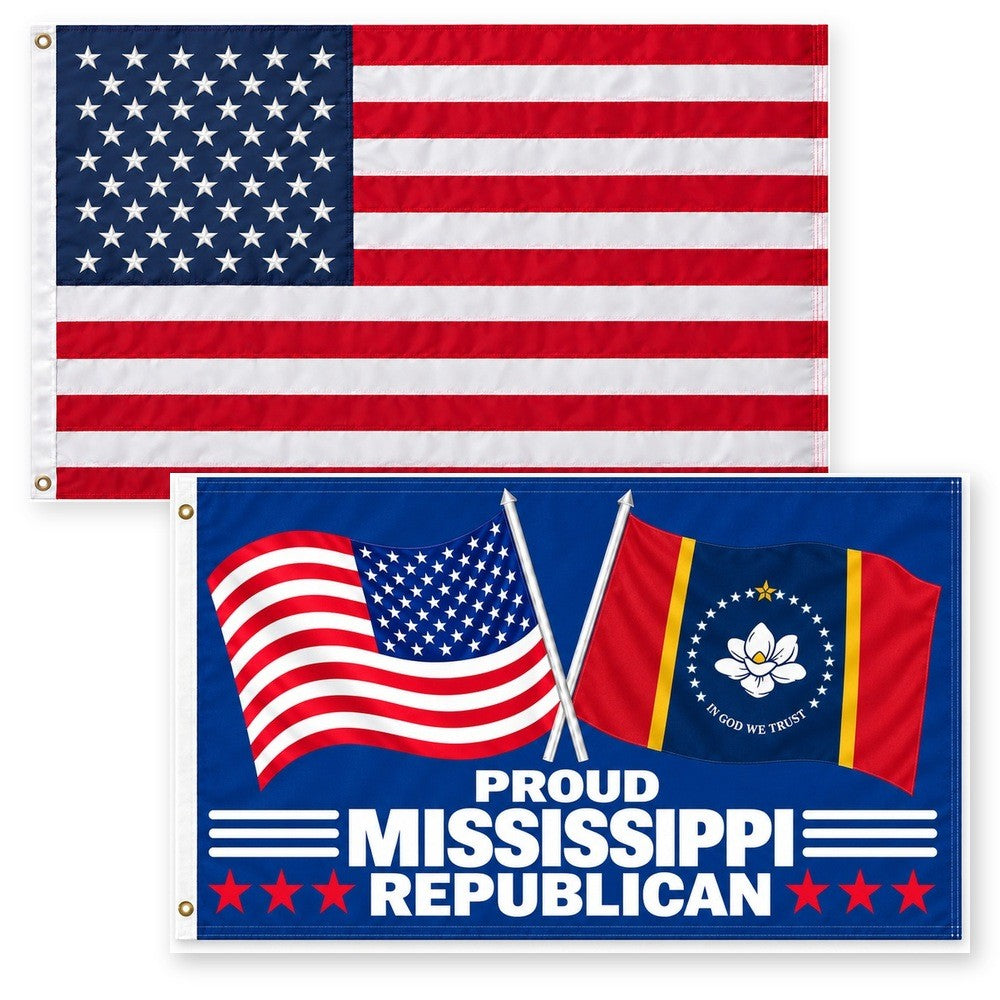 Heavy Duty American Flag and Proud Mississippi Republican Flag 3x5 2-Pack