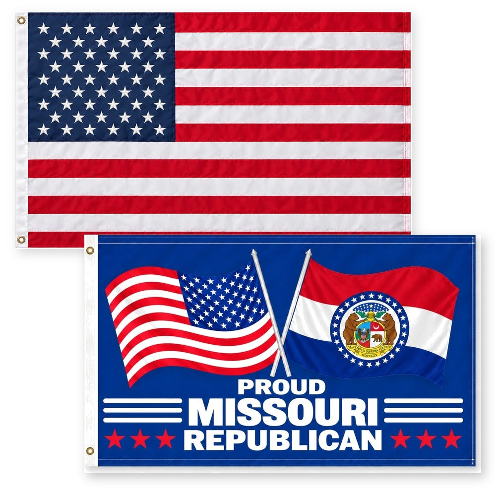 Heavy Duty American Flag and Proud Missouri Republican Flag 3x5 2-Pack