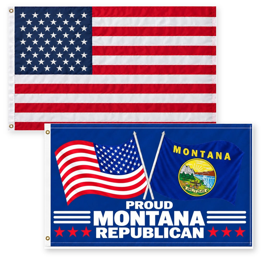 Heavy Duty American Flag and Proud Montana Republican Flag 3x5 2-Pack