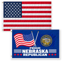 Heavy Duty American Flag and Proud Nebraska Republican Flag 3x5 2-Pack