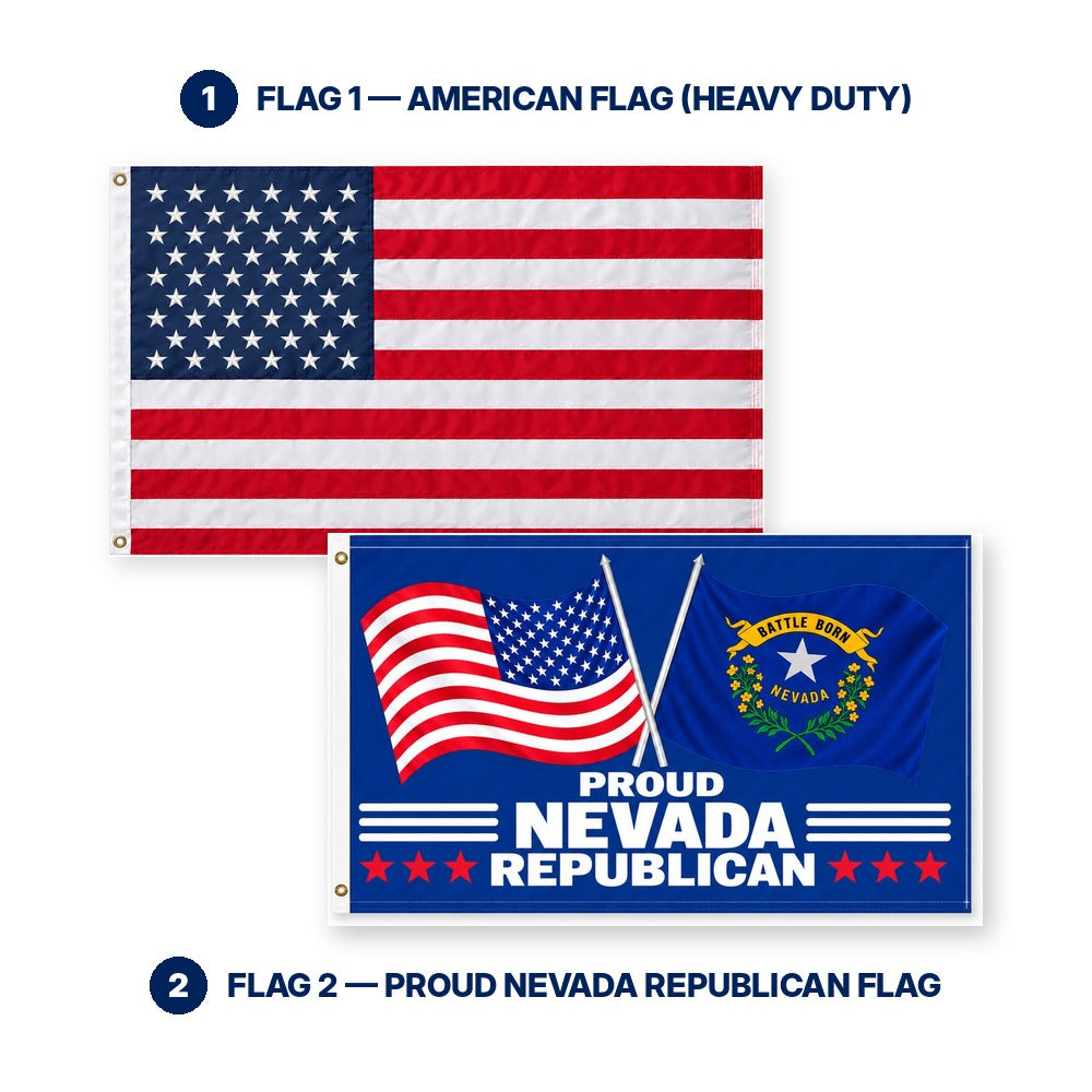 Heavy Duty American Flag and Proud Nevada Republican Flag 3x5 2-Pack features and size details