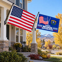 Heavy Duty American Flag and Proud Nevada Republican Flag 3x5 2-Pack displayed outdoors