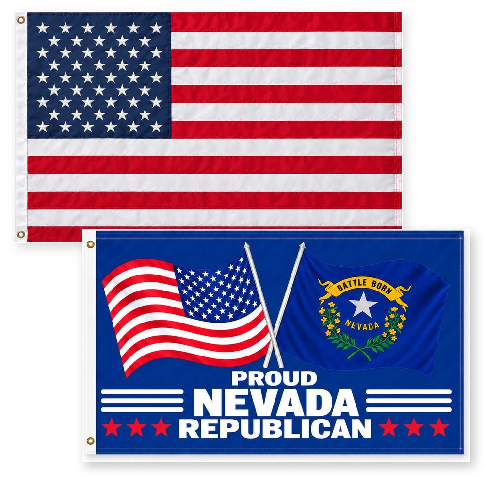 Heavy Duty American Flag and Proud Nevada Republican Flag 3x5 2-Pack