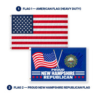 Heavy Duty American Flag and Proud New Hampshire Republican Flag 3x5 2-Pack features and size details