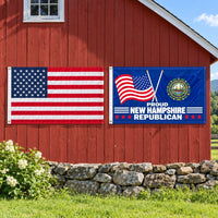 Heavy Duty American Flag and Proud New Hampshire Republican Flag 3x5 2-Pack displayed outdoors