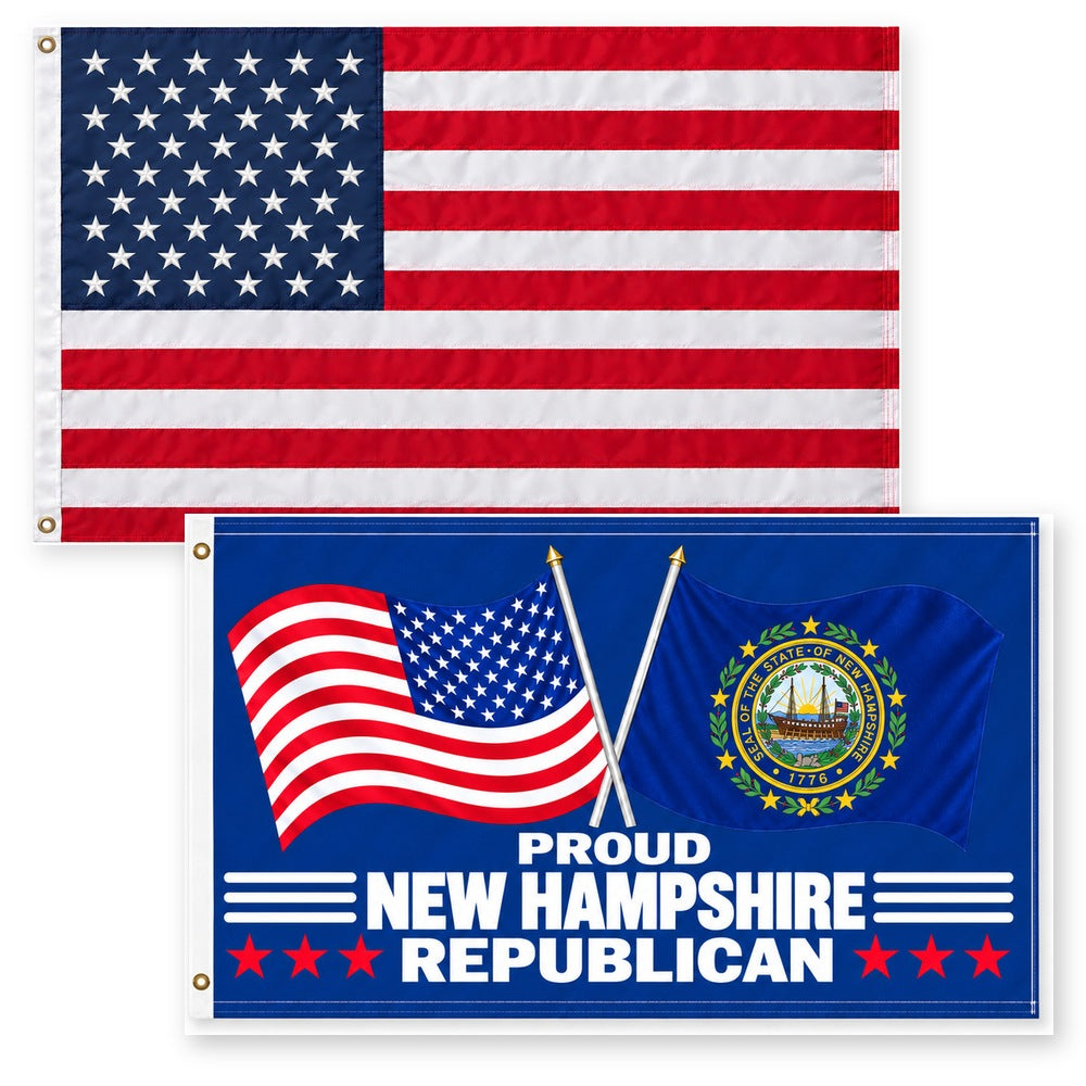 Heavy Duty American Flag and Proud New Hampshire Republican Flag 3x5 2-Pack