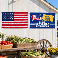 Heavy Duty American Flag and Proud New Jersey Republican Flag 3x5 2-Pack displayed outdoors