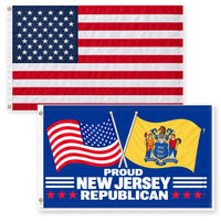Heavy Duty American Flag and Proud New Jersey Republican Flag 3x5 2-Pack