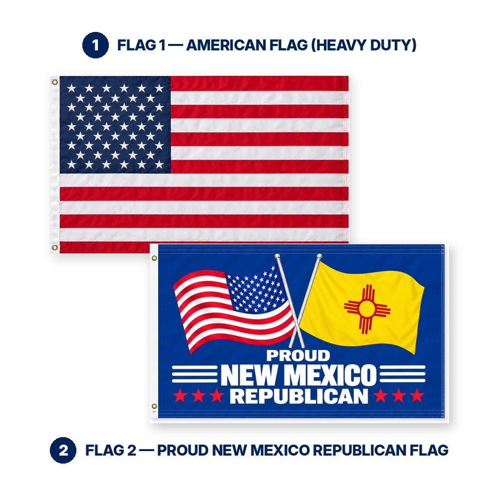 Heavy Duty American Flag and Proud New Mexico Republican Flag 3x5 2-Pack features and size details