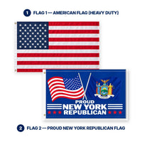 Heavy Duty American Flag and Proud New York Republican Flag 3x5 2-Pack features and size details