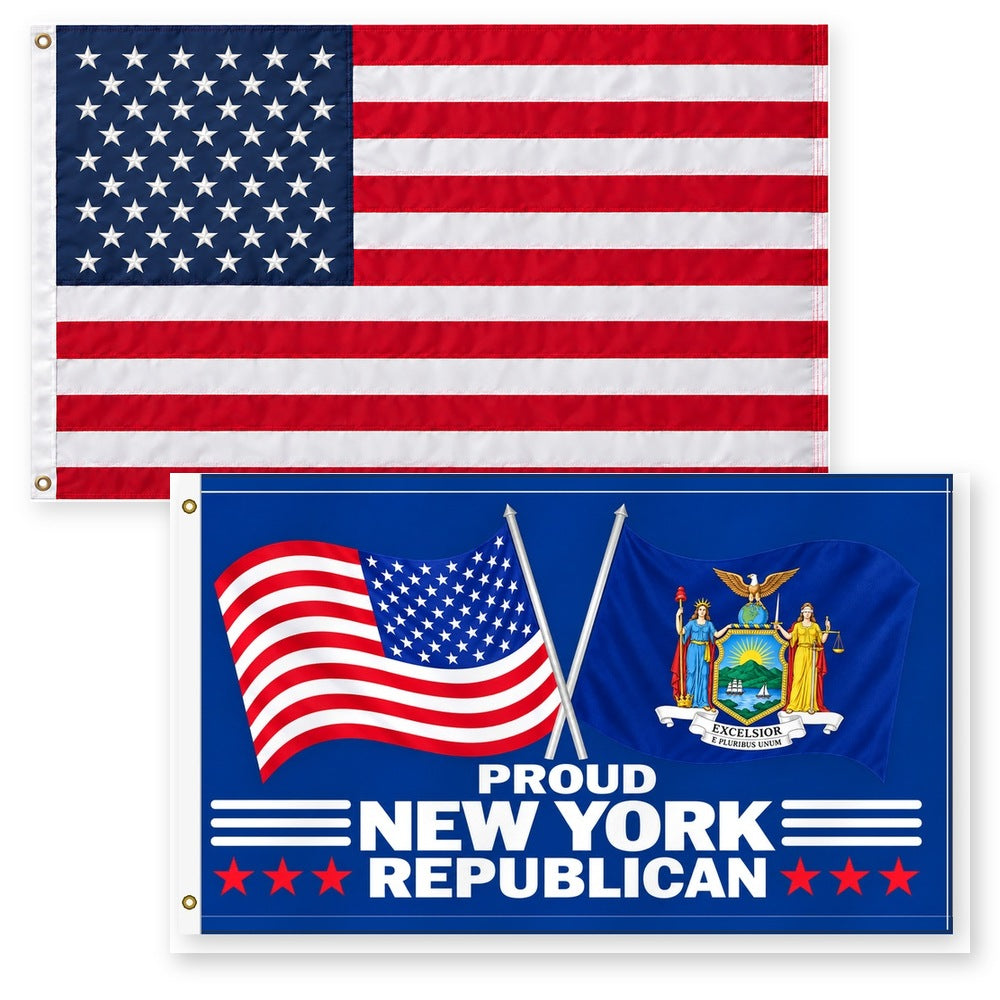 Heavy Duty American Flag and Proud New York Republican Flag 3x5 2-Pack