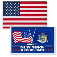 Heavy Duty American Flag and Proud New York Republican Flag 3x5 2-Pack