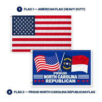 Heavy Duty American Flag and Proud North Carolina Republican Flag 3x5 2-Pack features and size details