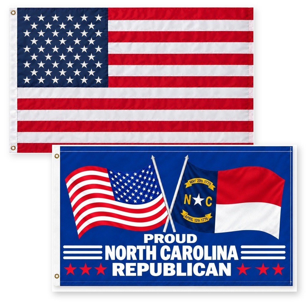 Heavy Duty American Flag and Proud North Carolina Republican Flag 3x5 2-Pack