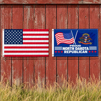 Heavy Duty American Flag and Proud North Dakota Republican Flag 3x5 2-Pack displayed outdoors