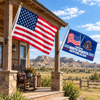 Heavy Duty American Flag and Proud North Dakota Republican Flag 3x5 2-Pack displayed outdoors