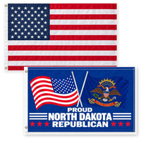 Heavy Duty American Flag and Proud North Dakota Republican Flag 3x5 2-Pack