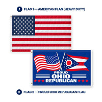 Heavy Duty American Flag and Proud Ohio Republican Flag 3x5 2-Pack features and size details
