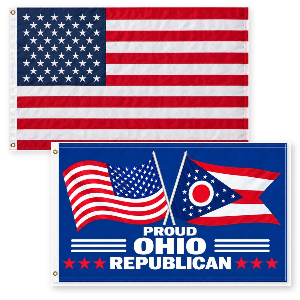 Heavy Duty American Flag and Proud Ohio Republican Flag 3x5 2-Pack