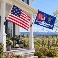 Heavy Duty American Flag and Proud Oregon Republican Flag 3x5 2-Pack displayed outdoors