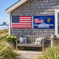 Heavy Duty American Flag and Proud Oregon Republican Flag 3x5 2-Pack displayed outdoors