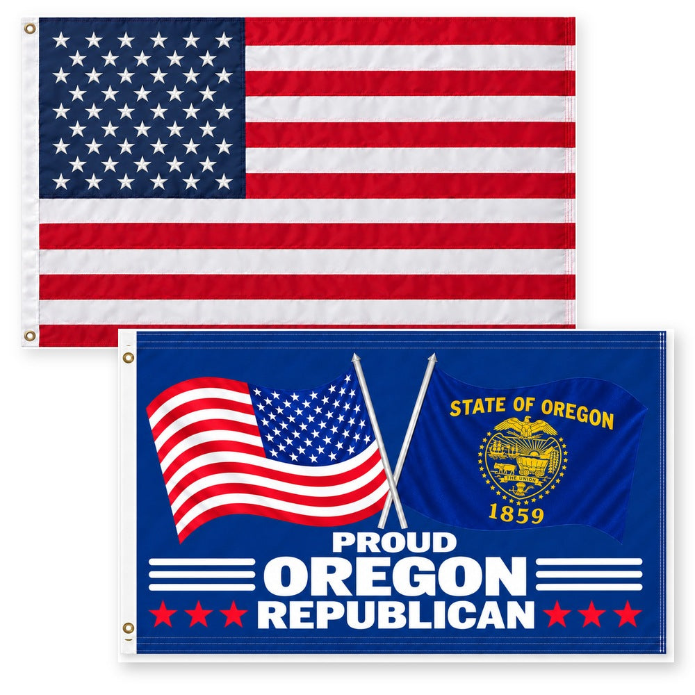 Heavy Duty American Flag and Proud Oregon Republican Flag 3x5 2-Pack