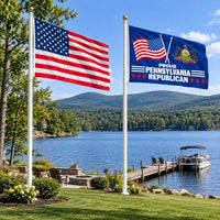 Heavy Duty American Flag and Proud Pennsylvania Republican Flag 3x5 2-Pack displayed outdoors