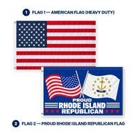 Heavy Duty American Flag and Proud Rhode Island Republican Flag 3x5 2-Pack features and size details