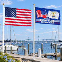 Heavy Duty American Flag and Proud Rhode Island Republican Flag 3x5 2-Pack displayed outdoors