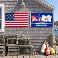 Heavy Duty American Flag and Proud Rhode Island Republican Flag 3x5 2-Pack displayed outdoors