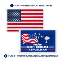 Heavy Duty American Flag and Proud South Carolina Republican Flag 3x5 2-Pack features and size details
